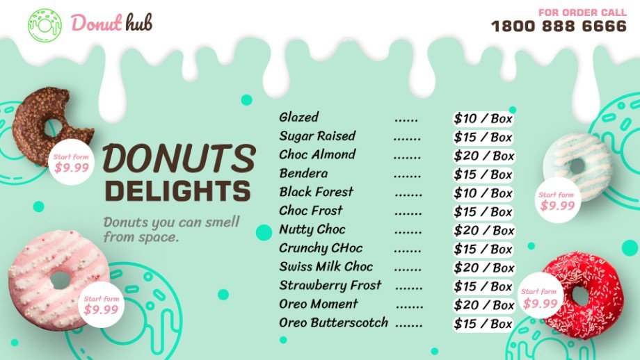 donuts menu on tv screen free template